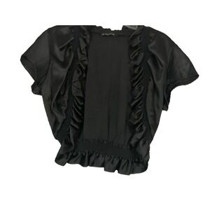 VTG Stargazer Womens Black Cropped Ruffled Shiny Jacket  Juniors XS